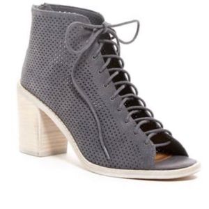 Dolce Vita Perforated Suede Boot Sandal Lace Up Open Toe Smoke Gray -MORIE- 10 M